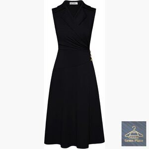 Sleeveless Midi Dress, Ruched Wrap V-Neck, Business Casual Work Outfit